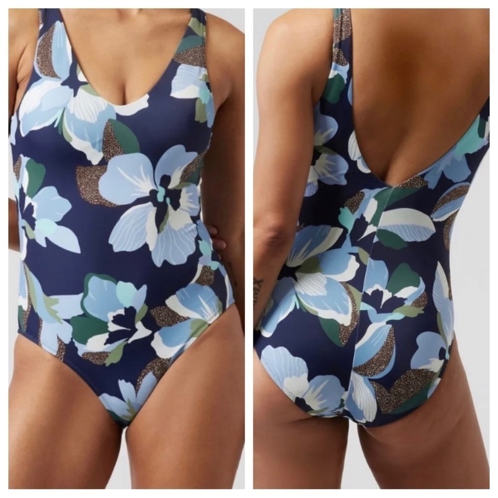 Athleta Seychelles hero bloom dress blue one piece swimsuit small NWT